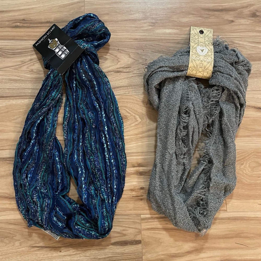 2 scarfs - 1 low price for both. 1 Elegant Blue and Green and 1 Grey.